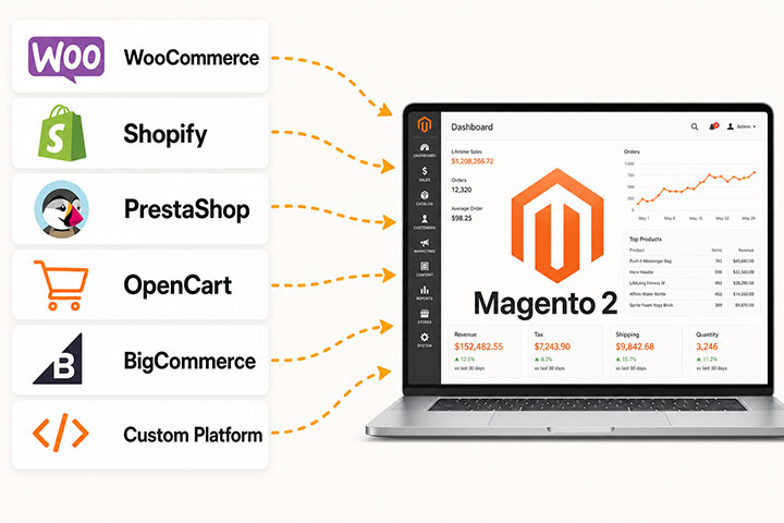 Migrate to Magento 2 from WooCommerce, Shopify, PrestaShop, OpenCart, BigCommerce, or any custom platform